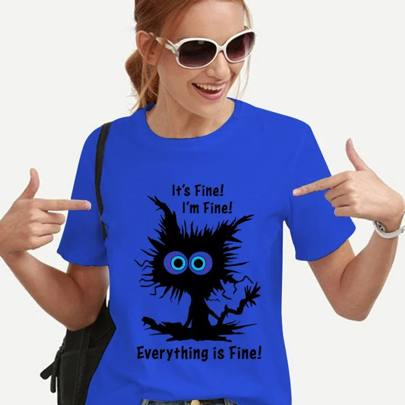 Cat T Shirt - It's Fine I'm Fine Everythings Fine