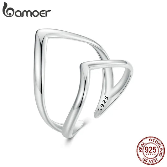 V-Shaped Double-Layer Adjustable Silver Ring